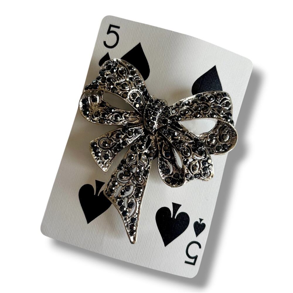 Silver & Black Bow Crystal Rhinestone Retro Bundle Fashion Accessories Girly